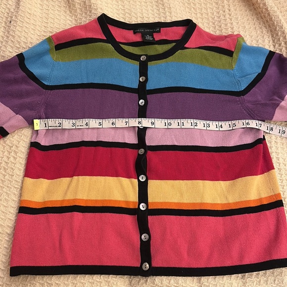 90s style vintage rainbow stripe cardigan Sarah Spencer - Picture 3 of 5